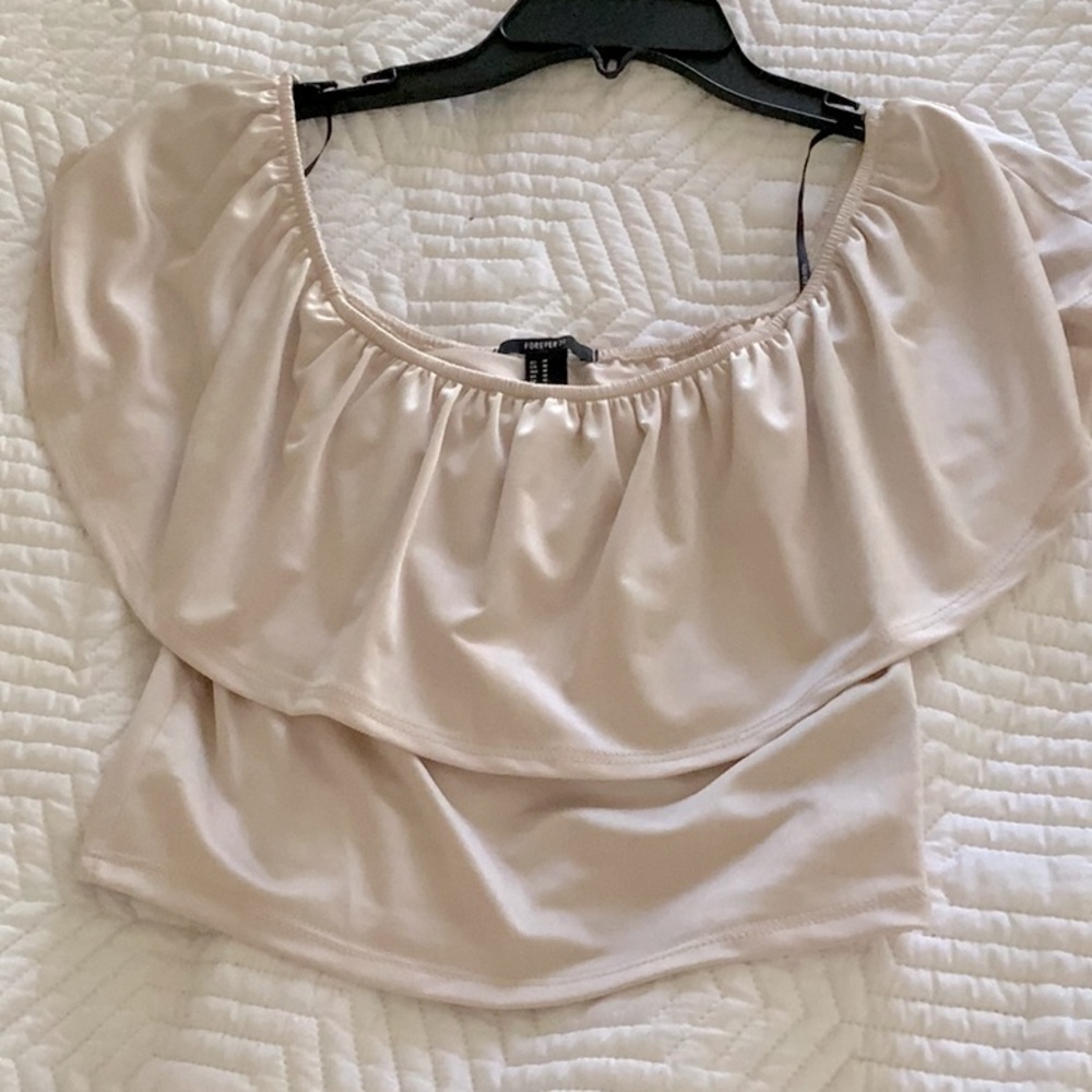 Medium champagne satin off the shoulder top